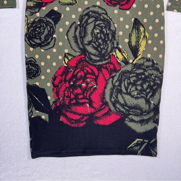 LuLaRoe Olive Green Debbie Metallic Gold Polka Dot Rose Floral Women’s Size XS - Picture 4 of 11